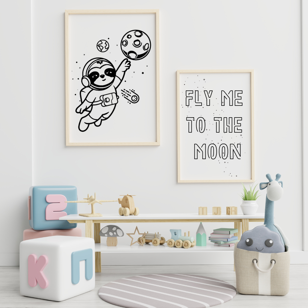 Fly Me To The Moon - Kids Art Print of Boy & Dog Fishing Painting - Boys  Room Kid Wall Art Prints for Baby Nursery, Child & Teen Bedroom Decor